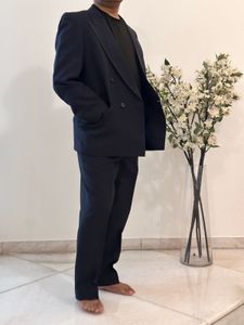 Men’s Navy Blue Pinstripe Double-Breasted Suit | C
