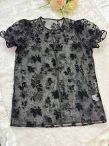 Chic Black Floral Sheer Top