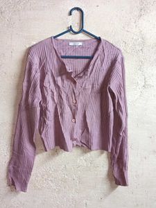 Lilac Ribbed Knit Cardigan Cropped