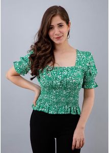 PUFF SLEEVE FLORAL PRINT CROP TOP