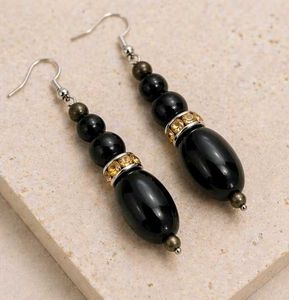 Elegant Black Beaded Drop Earrings