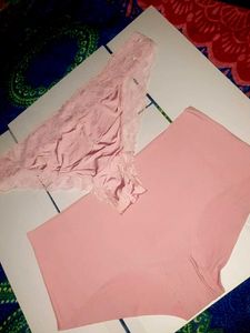 Pink Lace Thong and Seamless Brief Set 38-40