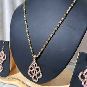 Elegant Pink Stone Necklace &amp; Earring Set