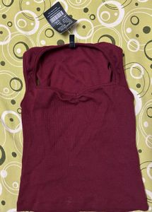 Ribbed Maroon Square Neck Tank Top
