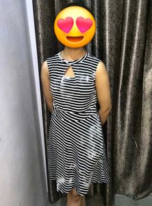 Striped Sleeveless Keyhole Neck Dress