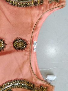 Peach Ethnic Gown with Gold Embellishments
