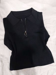 Sleeveless Collared Zip-Up Top
