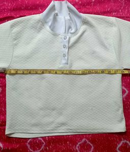 White Textured Polo Neck Top
