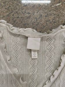 H&amp;M White Cable Knit Cropped Cardigan