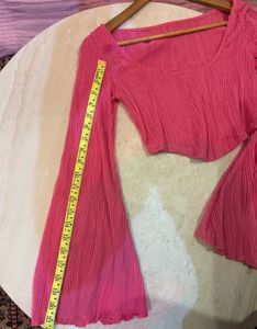Pink Bell Sleeve Cropped Top