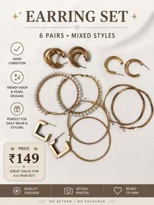 6 Pairs Trendy Hoop & Pearl Earring Set