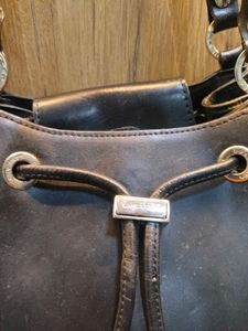 Lancaster Black Leather Drawstring Bucket Bag