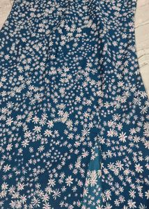 Blue Floral Print Midi Dress with Slit