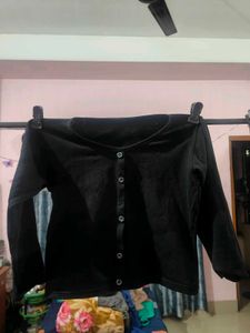 Basic Black Button-Down Knit Top
