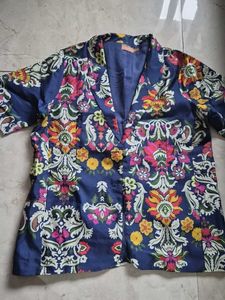 Vibrant Floral Print Silk Blend Blazer