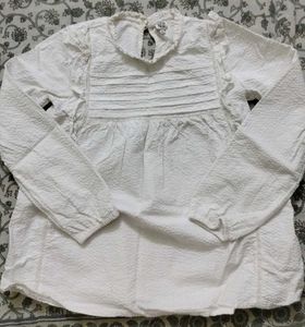 White Textured Long Sleeve Blouse