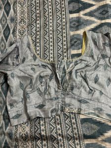 Grey Patola Printed saree with Blouse