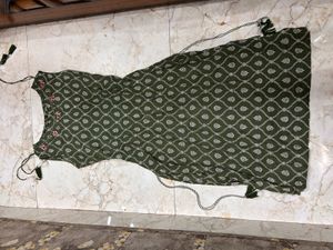 Stylish Green Printed Kurta with Tassels
