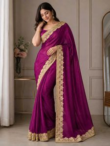 Elegant Purple Saree with Gold Border