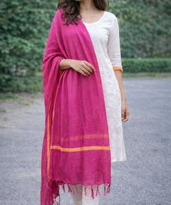 Vibrant Pink Dupatta with Golden Accents