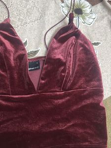 Velvet Deep V-Neck Crop Top
