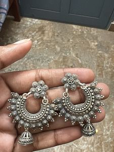 Oxidised Silver Jhumka Earrings