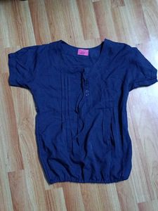 Navy Blue Gathered Neck Top