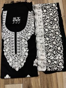 Kashmiri Elegant Black  with White Embroidery
