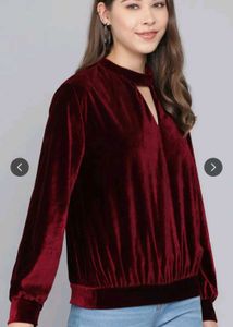 Velvet Mock Neck Cutout Top
