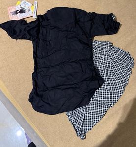 Boys Black Kurta with Checked Pants