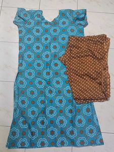 Blue Floral Kurta Set with Brown dupatta
