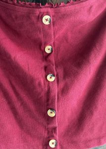 Maroon Off-Shoulder Button-Up Top