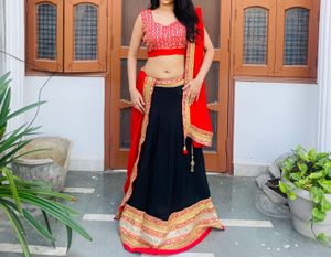 Elegant Red &amp; Black Lehenga Choli for navratri