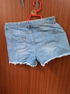 Distressed Denim Shorts with Crochet Patches