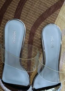 Mochi Silver Transparent Block Heels