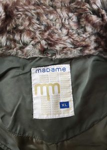 Madame Stylish Green Padded Jacket with Faux Fur