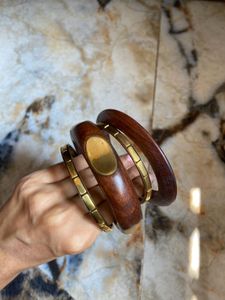 Wooden &amp; Gold Tone Bangle Set