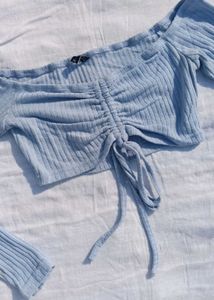 Blue Ruched Off-Shoulder Top