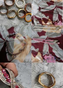 Pearl & Crystal Necklaces, bracelet and bangle set