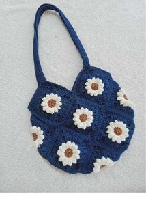 Boho Crochet Daisy Tote Bag