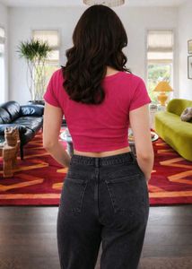 Vibrant Pink Henley Crop Top