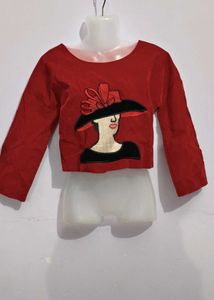 Chic Red Blouse with Elegant Lady Applique
