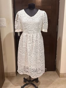 Tailored White Lace Puff Sleeve Dress