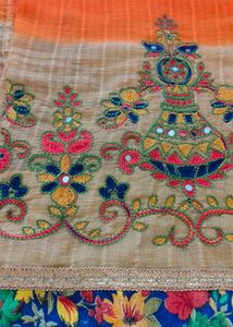 Embroidered Mirror Work  Saree with stitched padde