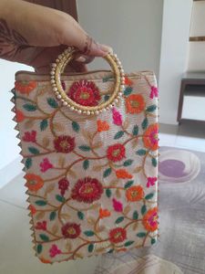 Embroidered Clutch Bag with Handle