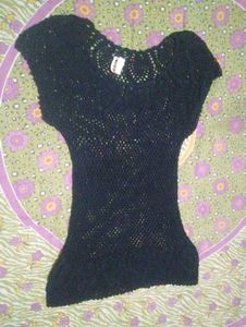 Black Crochet Knit Top