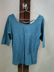 Teal 3/4 Sleeve Open Back Top
