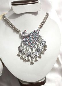 German Silver Polish Long Necklace, Peacock 🦚 Des