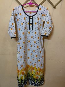 White Kurta with Floral Print