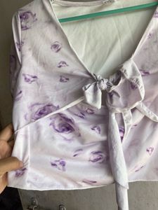 Lavender Floral Tie-Front Crop Top